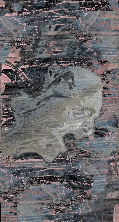 Hand-made artwork of two faces carved from one stone, one screaming and one laughing
