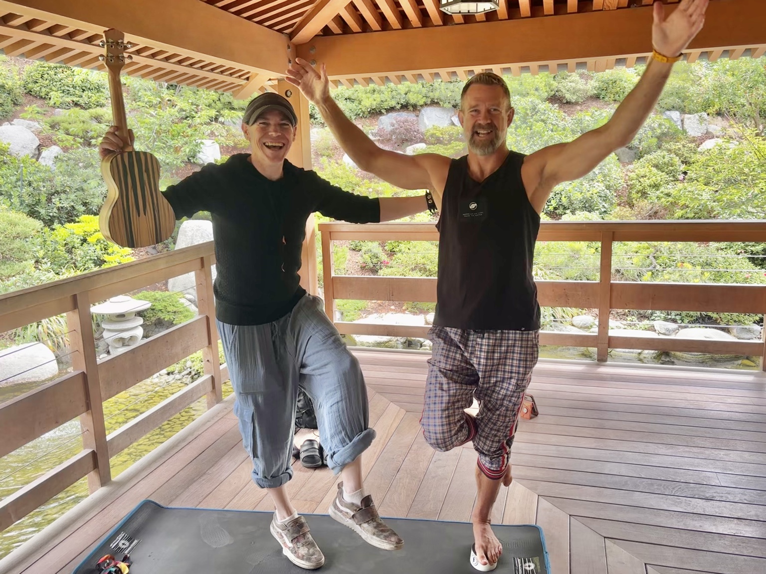 Ryan Today and Miles Lukas smiling together outdoors after co-hosting a class